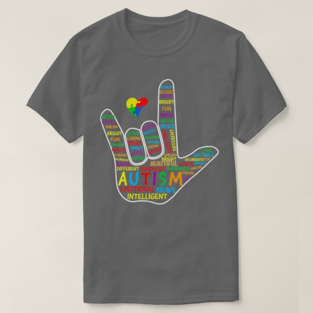 Camiseta ASL Love Sign Language Autismo Sensibilização (Frente do Design)