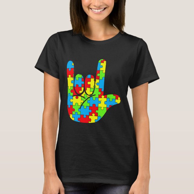 Camiseta ASL Love Sign Language Autismo Sensibilização (Frente)