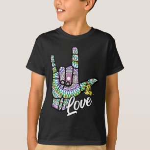 Camiseta ASL Te Amo Linguagem de Sinais de Mão Borboleta Su