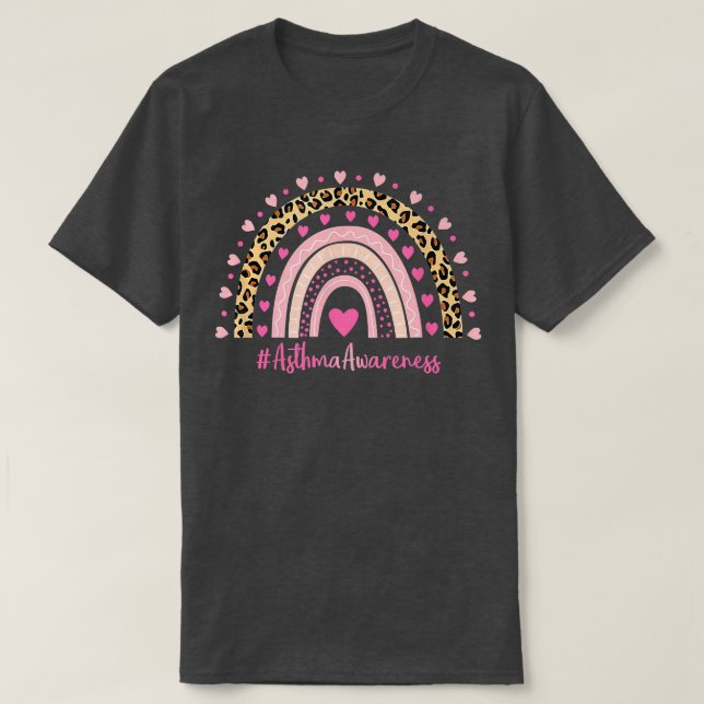 Camiseta Asma Consciência Coração Rosa Leopardo Arco-Íris A (Frente do Design)