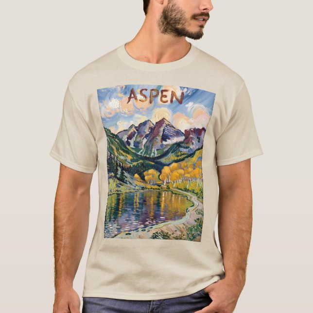 Camiseta Aspen Colorado Van Gogh Style Mountain Landscape (Frente)