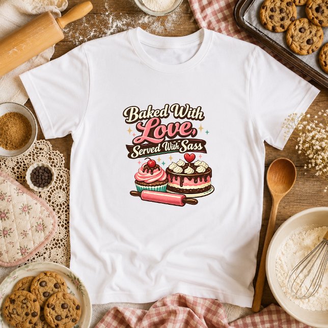 Camiseta Assado Com Amor, Servido Com Atitude Avó Fazendo B (Criador carregado)