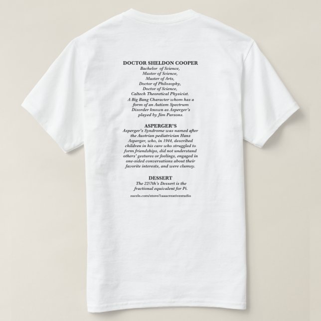 Camiseta Assburgers famosos do Dr. Sheldon Cooper (Verso do Design)