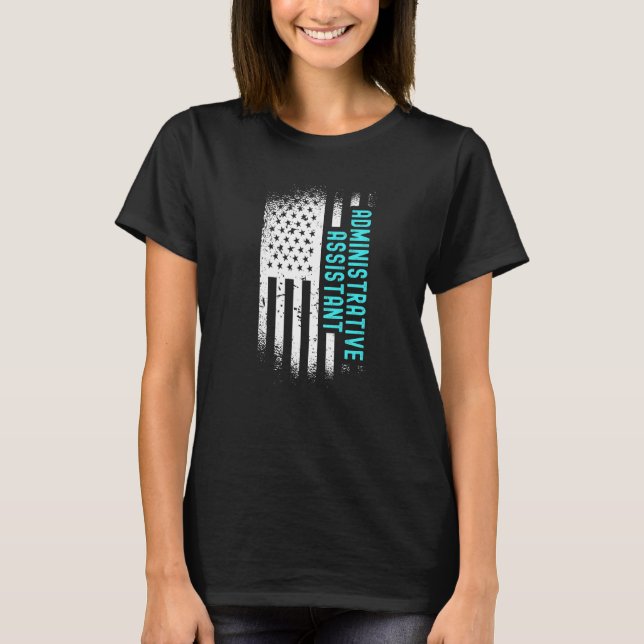 Camiseta Assistente Administrativo Com Bandeira Americana (Frente)