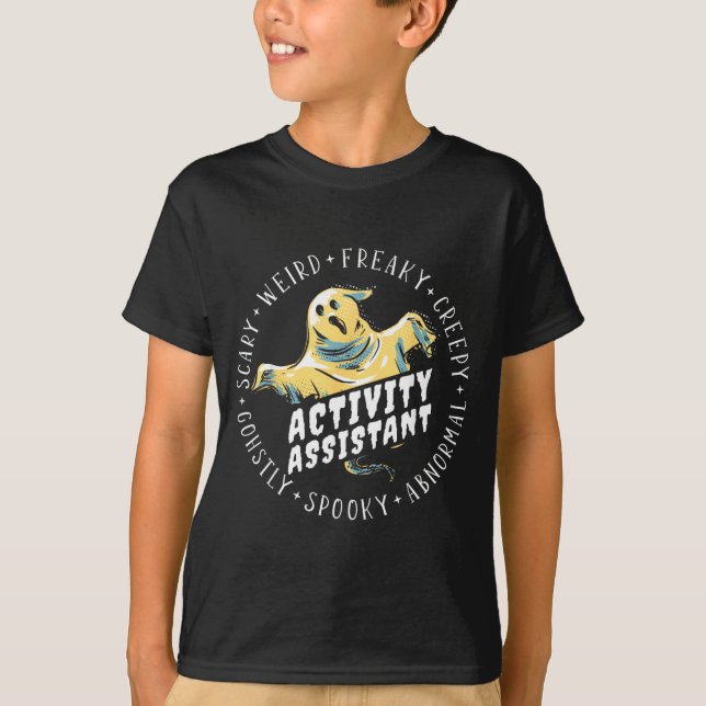Camiseta Assistente de Atividade de Halloween (Frente)