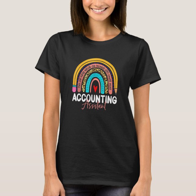 Camiseta Assistente de Contabilidade Leopardo Arco-Íris Ba (Frente)