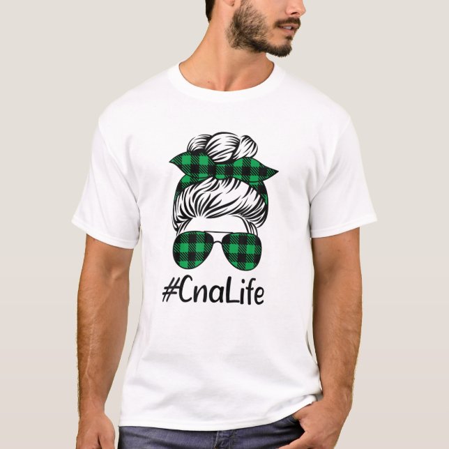 Camiseta Assistente de Enfermagem Certificado CNA Messy Bun (Frente)