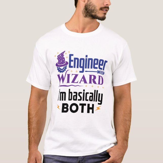 Camiseta Assistente de engenheiros Eu sou Basicamente ambos (Frente)