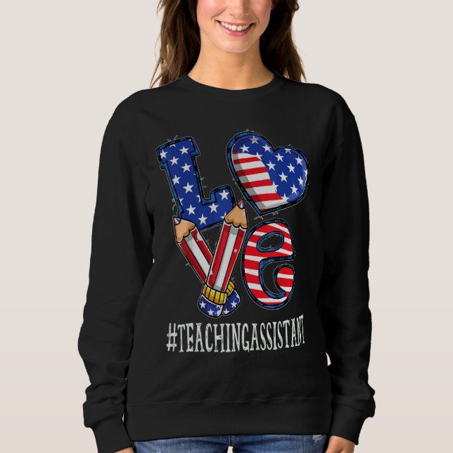 Camiseta Assistente de Ensino Amor Bandeira dos EUA Fogos d (Frente)