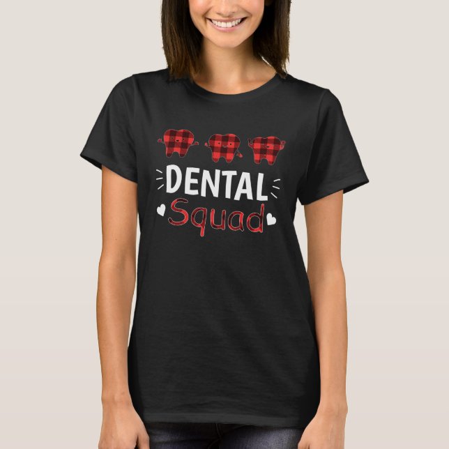Camiseta Assistente dentário de fantasia de Xadrez vermelha (Frente)