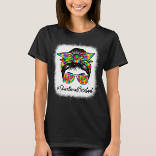Camiseta Assistente educacional Mensagem Bun Mulheres Autis
