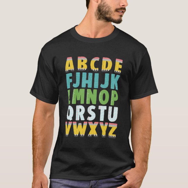 Camiseta Assistente Elementar de Professores Prek Alfabeto  (Frente)