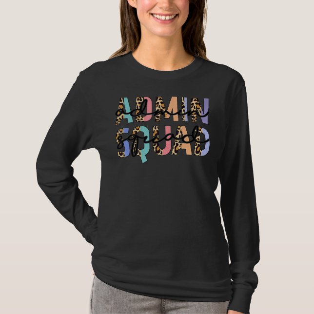 Camiseta Assistente Escolar de Esquadrão de Admin-Leopardo  (Frente)