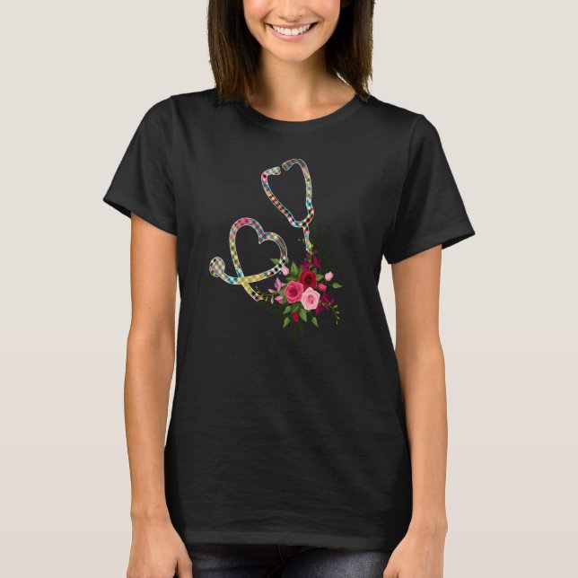 Camiseta Assistente Farmacêutico Enfermeiro Stethoscope Flo (Frente)