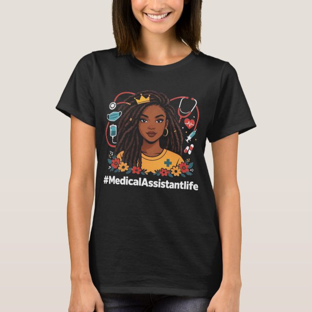 Camiseta Assistente Médica Mulher Afro História Negra Junet (Frente)