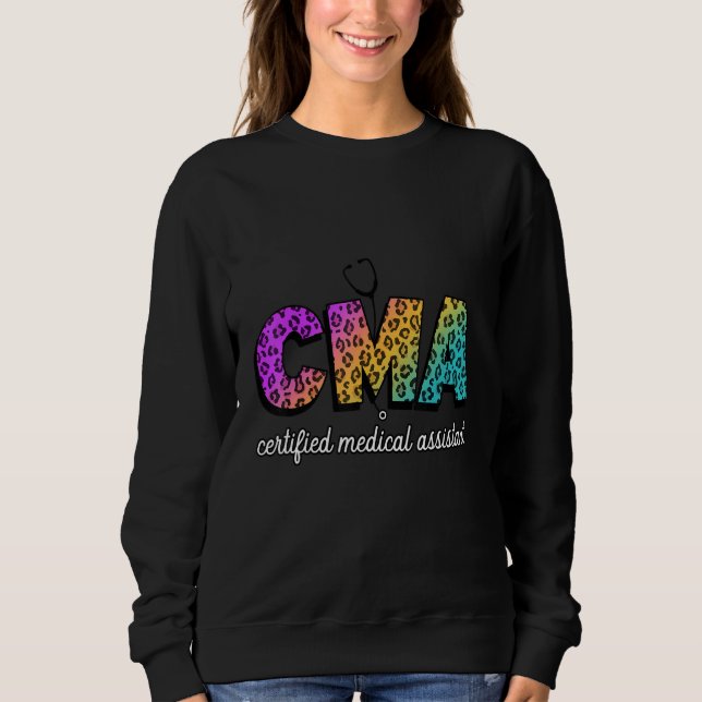 Camiseta Assistente Médico Certificado Cma Leopard Rainbow  (Frente)