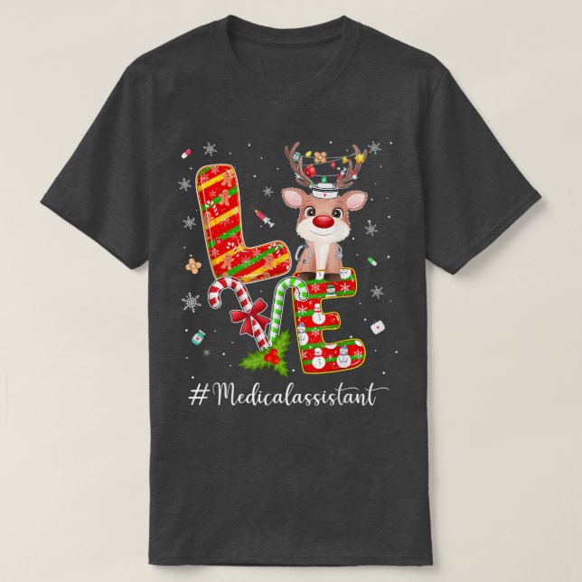 Camiseta Assistente médico do AMVE Reindeer Candy Cane Chri (Frente do Design)