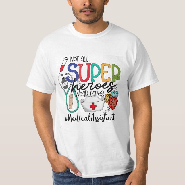 Camiseta Assistente médico nem todos os super heróis vestem (Frente)