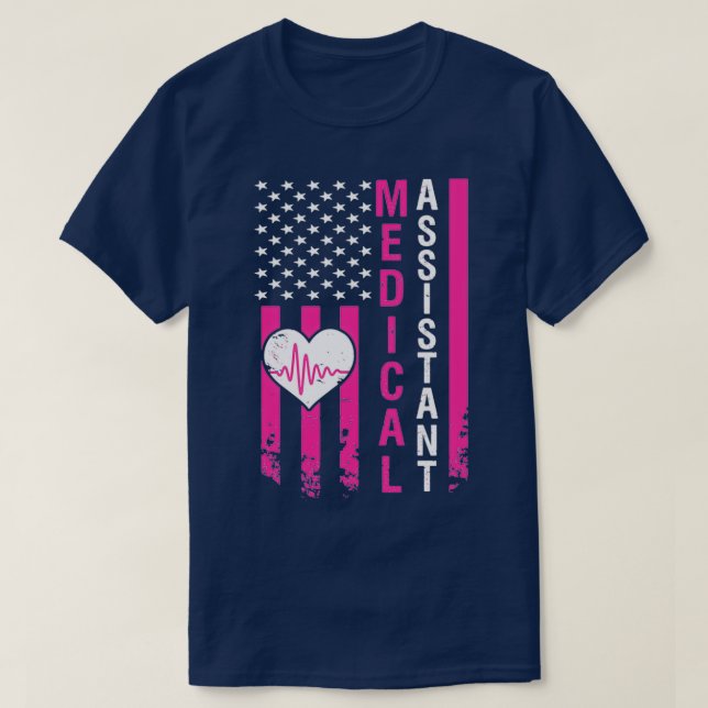 Camiseta Assistente Médico Oferece Pulso Coração Rosa Ameri (Frente do Design)