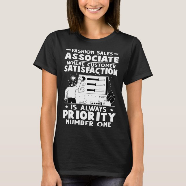 Camiseta Associado de Vendas de Moda Satisfação do Cliente  (Frente)