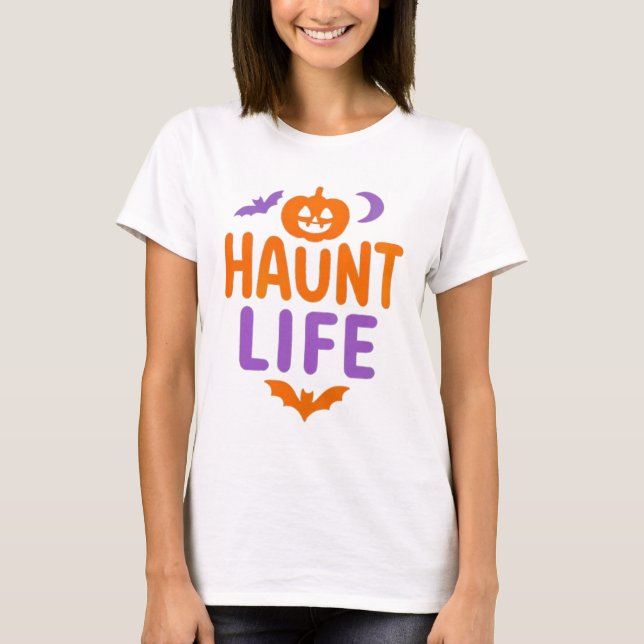 Camiseta Assombra a Vida | Abóbora de Halloween, Lua e Morc (Frente)