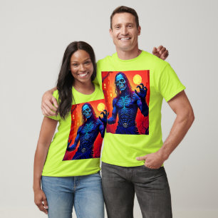 Camiseta Assombrando O Demônio Zombie Na Design Da Cidade