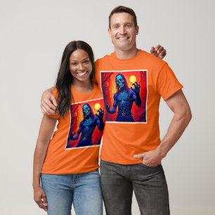 Camiseta Assombrando O Demônio Zombie Na Design Da Cidade