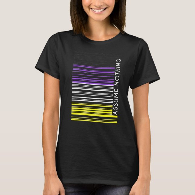Camiseta Assuma Nada De Código De Barras Não Binário Enby G (Frente)