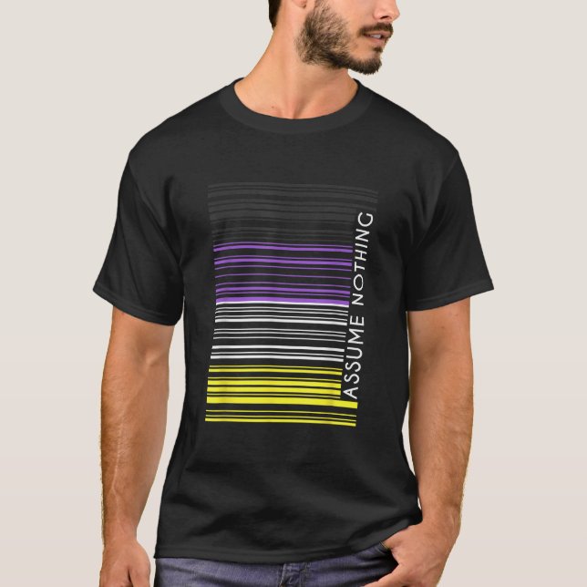 Camiseta Assuma Nada De Código De Barras Não Binário Enby G (Frente)