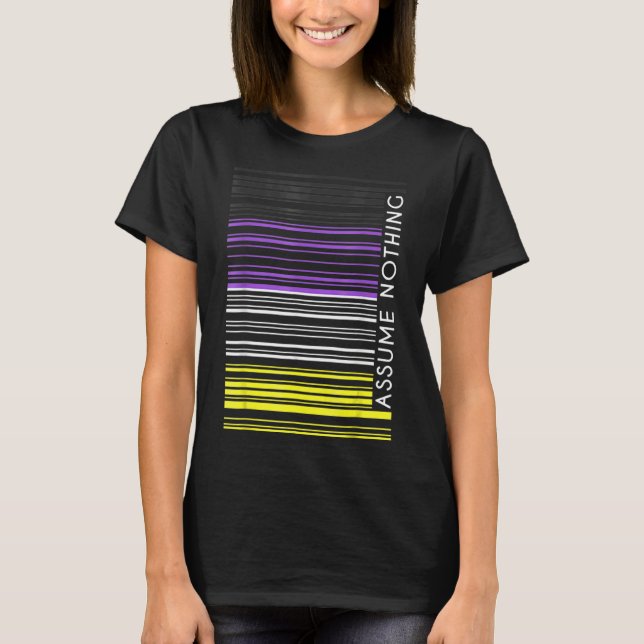 Camiseta Assuma Nada De Código De Barras Não Binário Enby G (Frente)