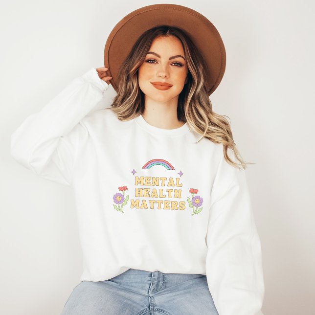 Camiseta Assuntos de Saúde Mental | Groovy Rainbow Peach Ca (Mental Health Matters Sweatshirt | Groovy Rainbow Peach Candy | Aesthetic Sweater)