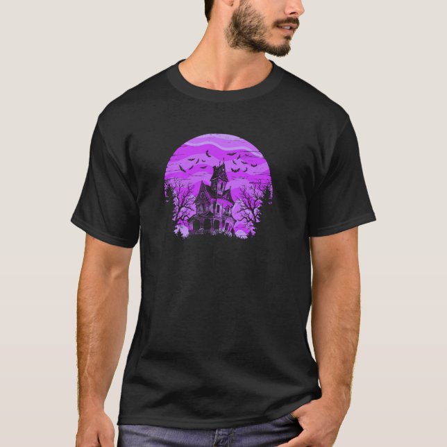 Camiseta Assustador Casas Assustadas Árvores de Morcegos Do (Frente)