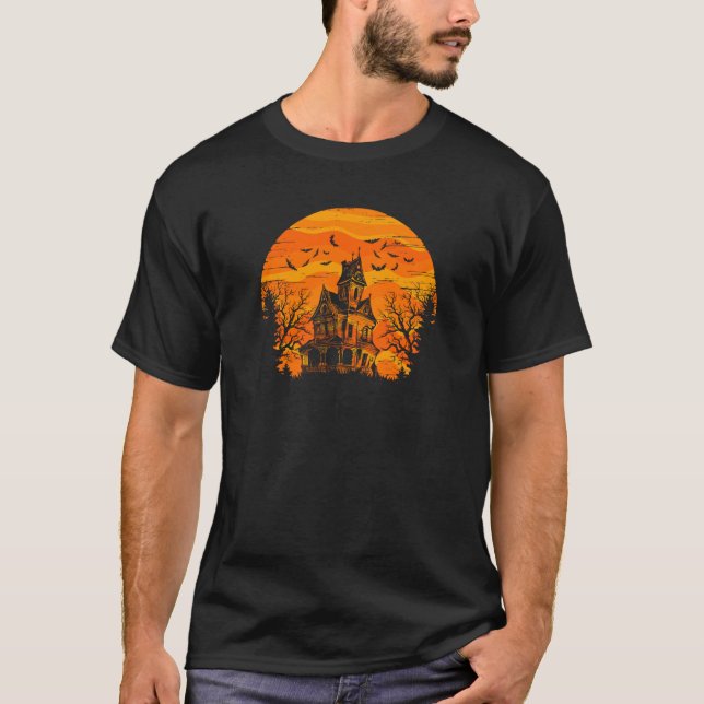 Camiseta Assustador Casas Assustadas Árvores de Morcegos Do (Frente)