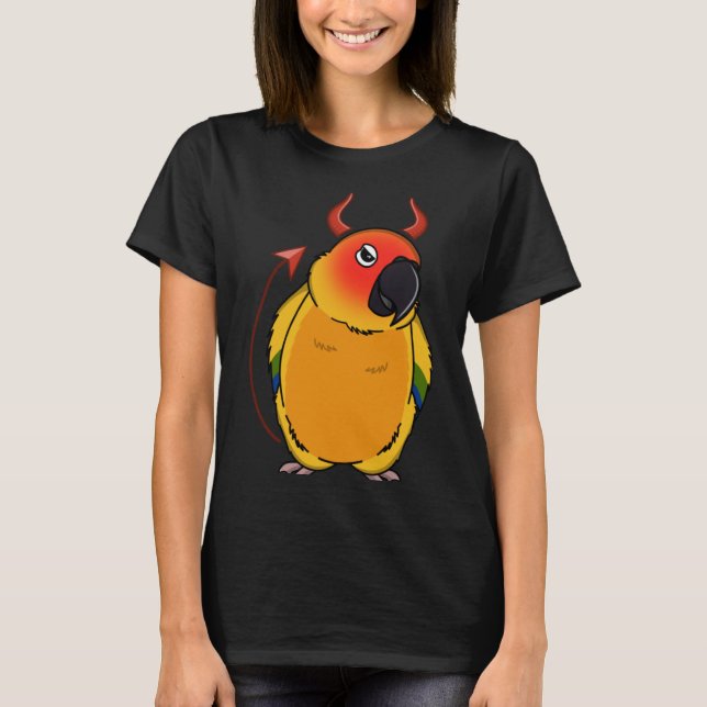 Camiseta Assustador do diabo papagaio I Sun Conure (Frente)