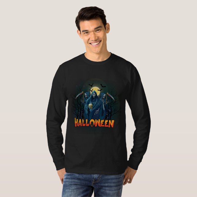 Camiseta Assustador Esqueleto Noturno Halloween, Meu Humor  (Frente Completa)