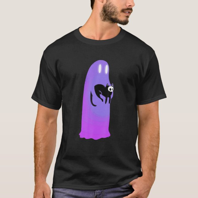 Camiseta Assustador fantasma segurando um gato preto assust (Frente)