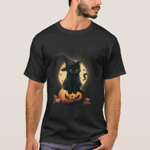 Camiseta Assustador Halloween Pumpkin Black Cat Witch Hat &