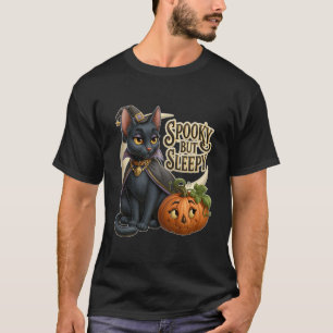 Camiseta Assustador Mas Sonolento Gatinho Preto Halloween A