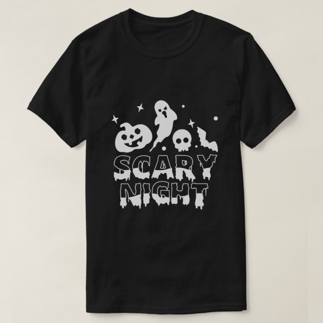 Camiseta Assustadora de Halloween Noturna (Frente do Design)