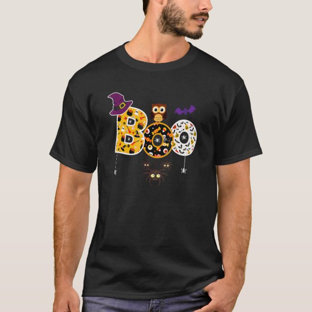 Camiseta Assustar Halloween Com Aranhas E Coruja Meninos Co (Frente)
