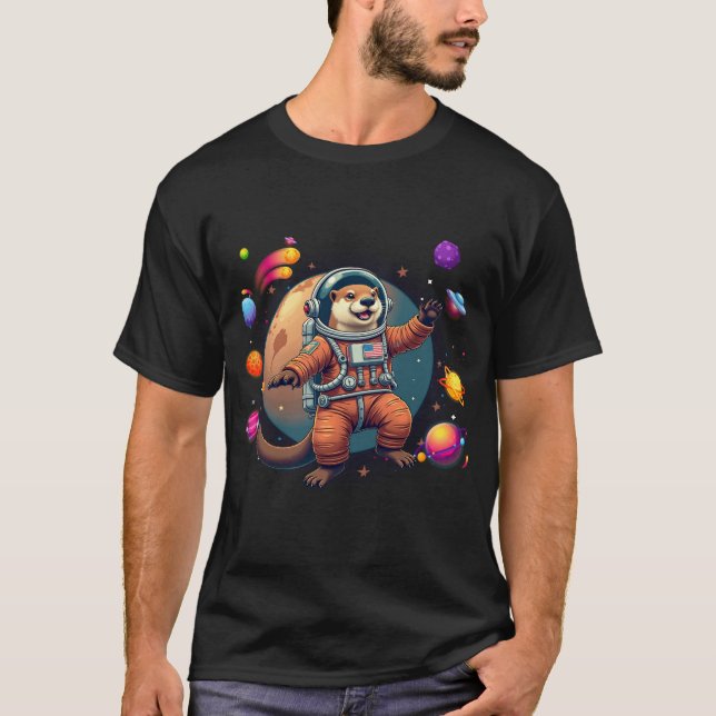 Camiseta Astro-Otter: Adorável Astronauta Lontra Explora o (Frente)