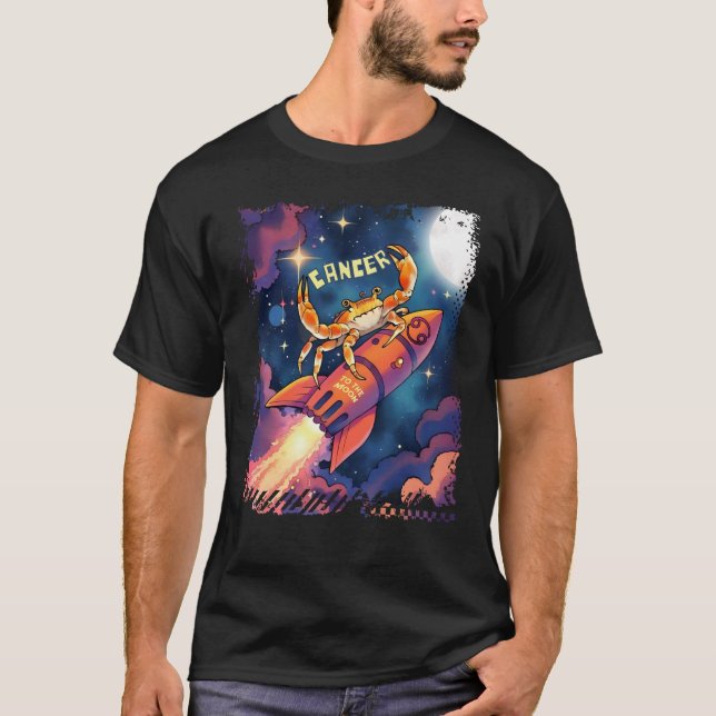 Camiseta astrologia do caranguejo-cancer foguete-da-lua hor (Frente)