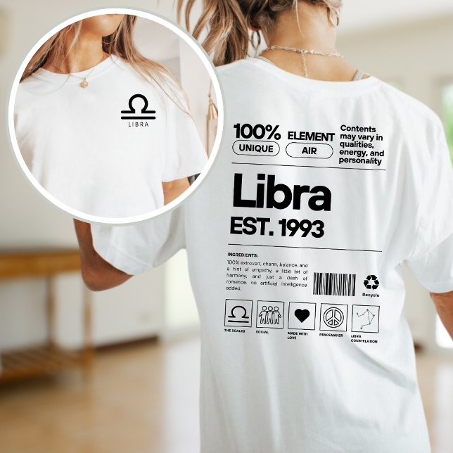 Camiseta Astrologia Zodíaca Personalizada de Libra Aniversá (Criador carregado)