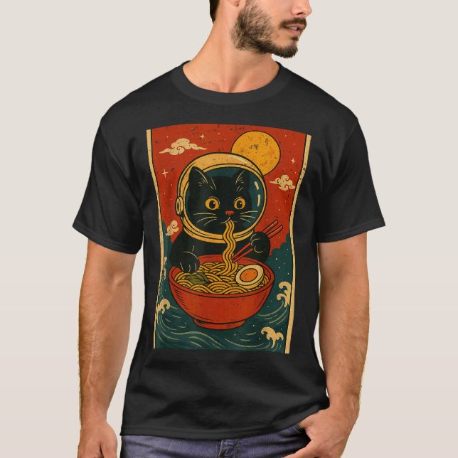 Camiseta Astronaut Cat Ramen Japanese Graphic Tees Men Wome (Frente)