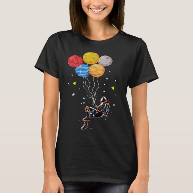 Camiseta Astronaut Holding Planet Balloons The Spaceman s T (Frente)