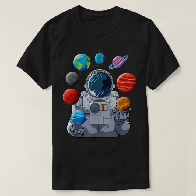 Camiseta Astronaut Juggling Planets Art (Frente do Design)