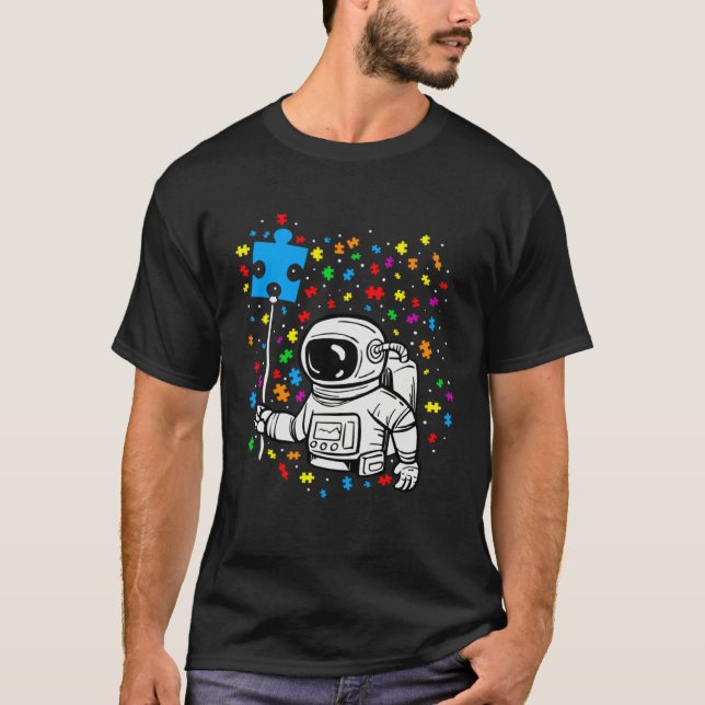 Camiseta Astronaut Puzzle Piece Balloon Autism Awareness Sp (Frente)