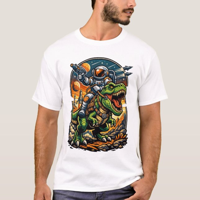 Camiseta Astronaut Riding a T-Rex – Epic Space Dinosaur (Frente)