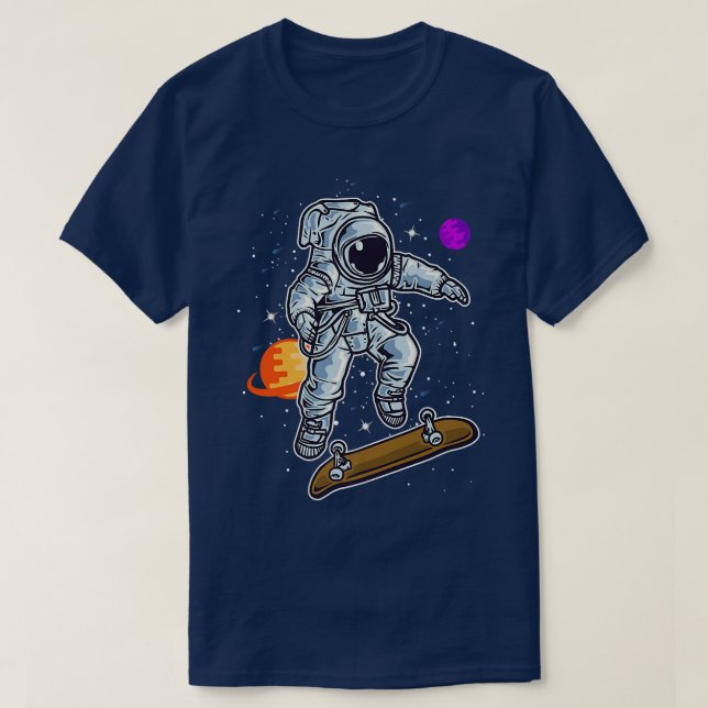 Camiseta Astronaut Skating On Rocket Skateboard In Space Ki (Frente do Design)