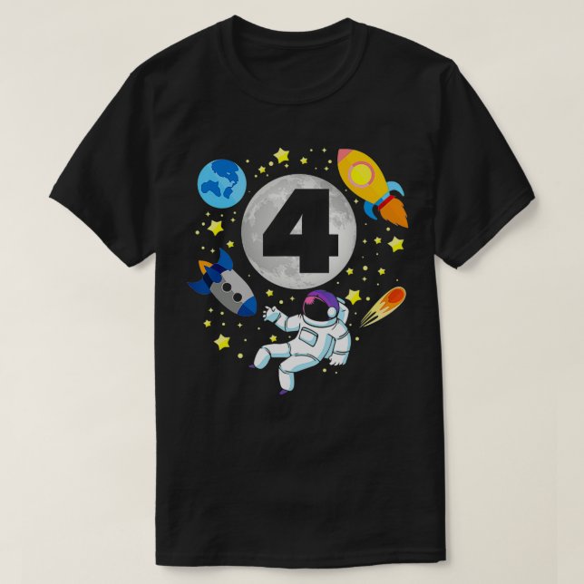 Camiseta Astronaut  Space  4th Bday  4 Years Old Bday Boy  (Frente do Design)